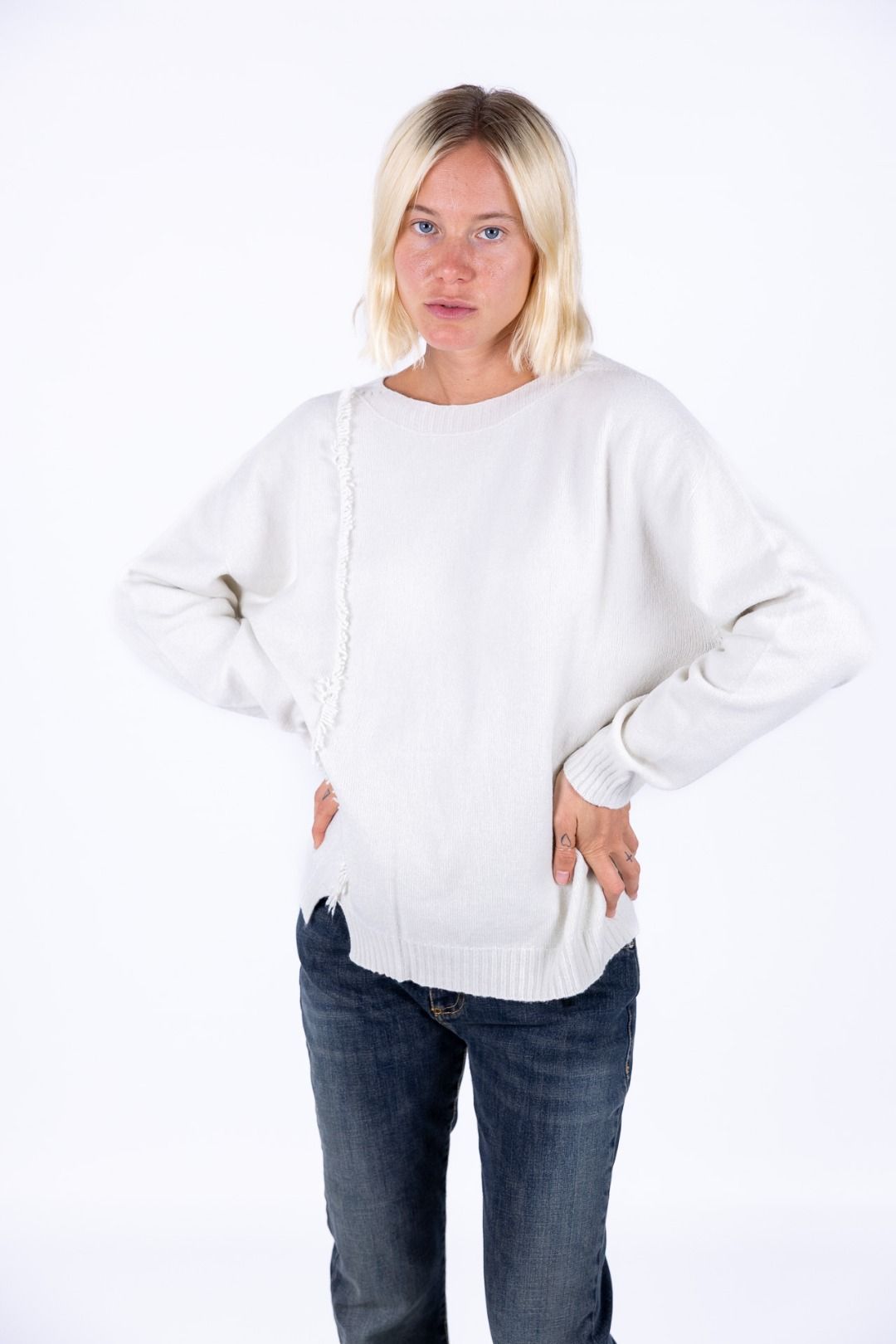 Arvs - Maglia barchetta con frangia verticale