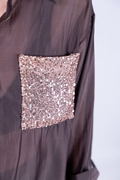 Susy Star - Camicia con tasca in paillettes
