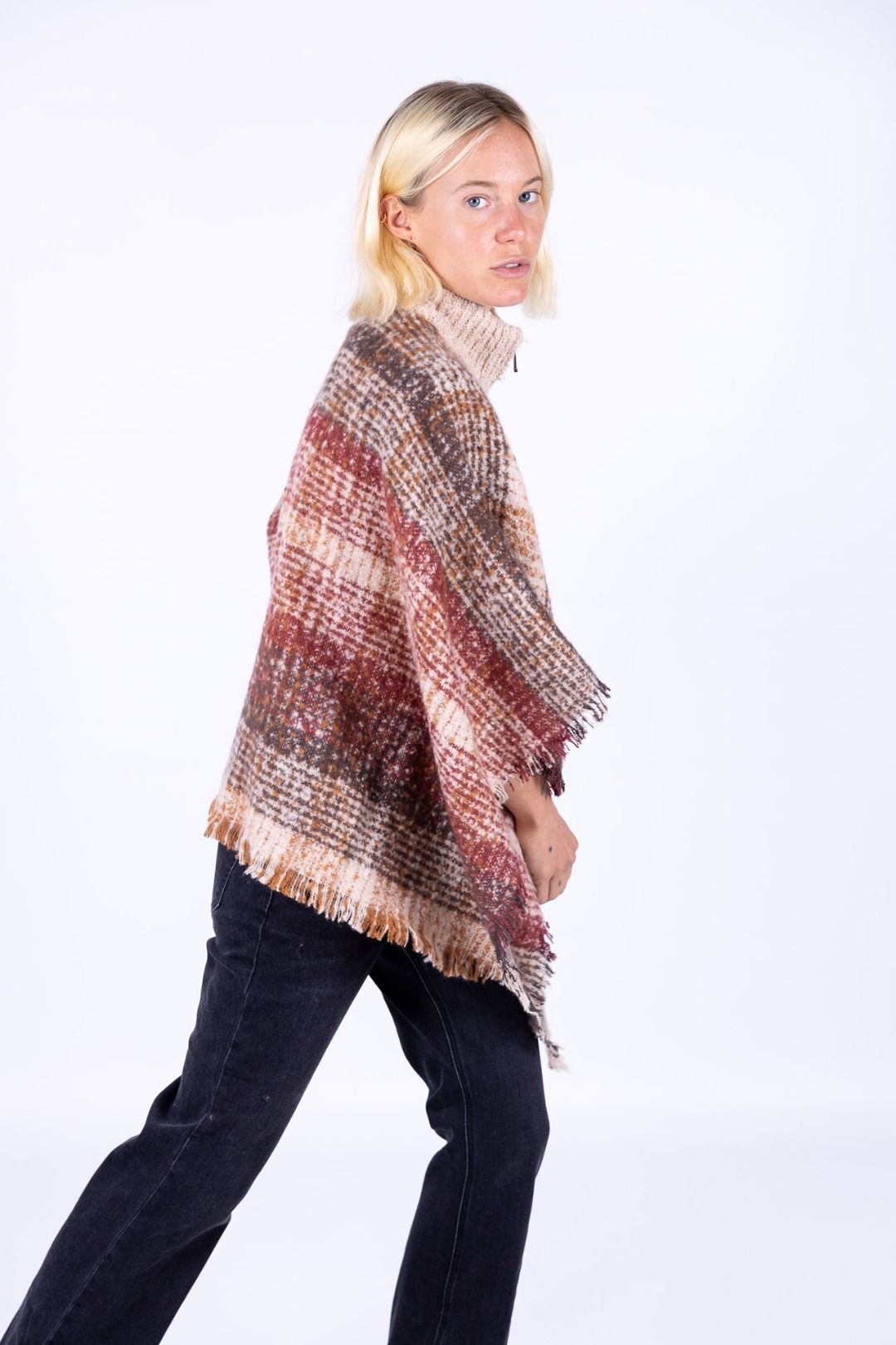 Surkana - Poncho a quadri con zip