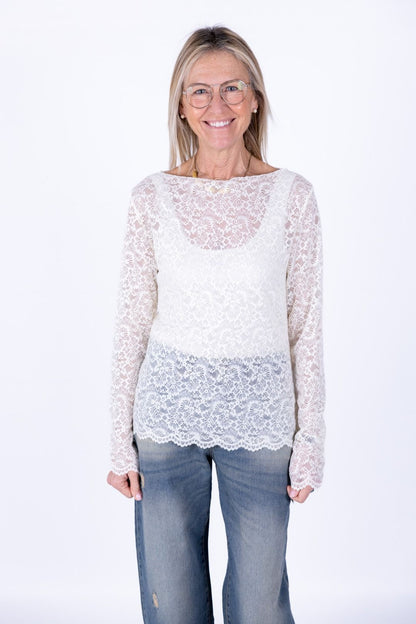 Susy Mix - Maglia pizzo collo a barchetta