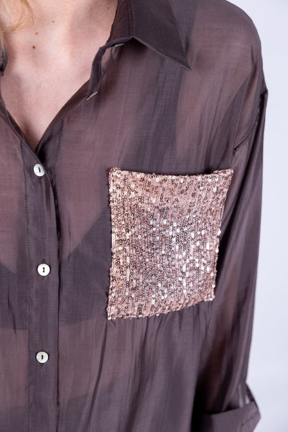 Susy Star - Camicia con tasca in paillettes