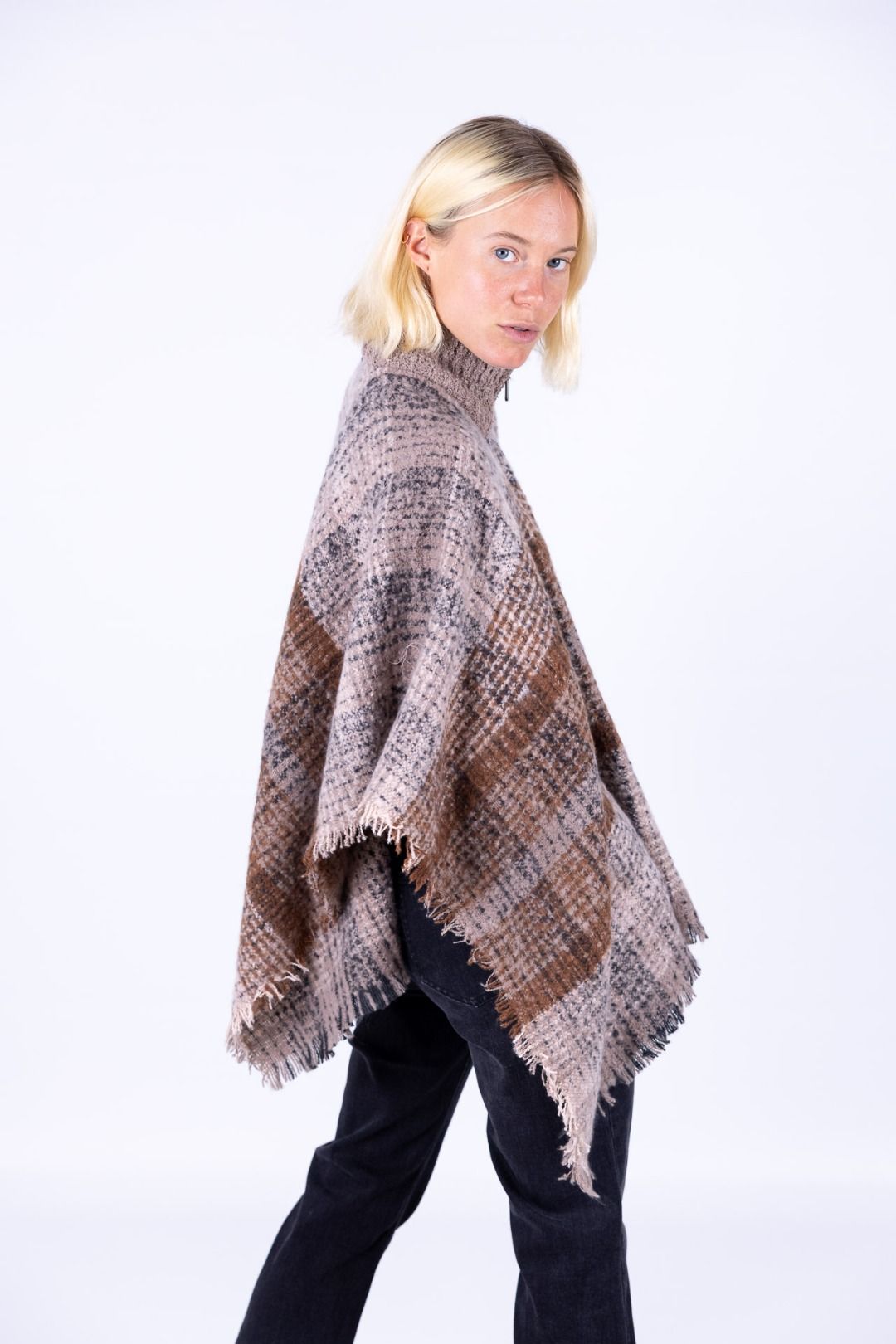 Surkana - Poncho a quadri con zip