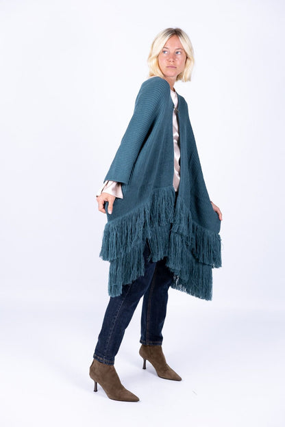 Surkana - Poncho con spilla e frange