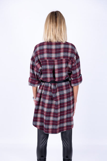 Susy Mix - Camicia quadri con cintura bordeaux