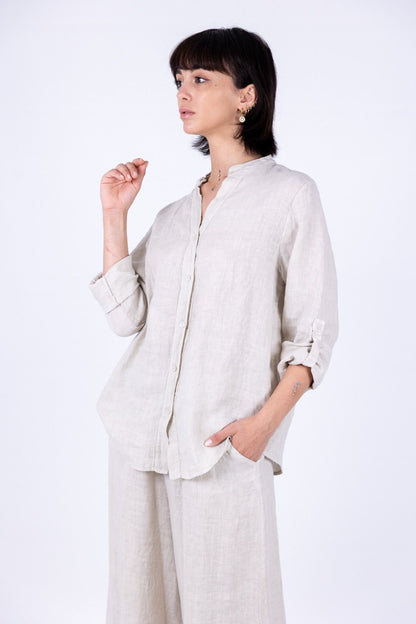 Susy Mix - Camicia collo coreana in lino