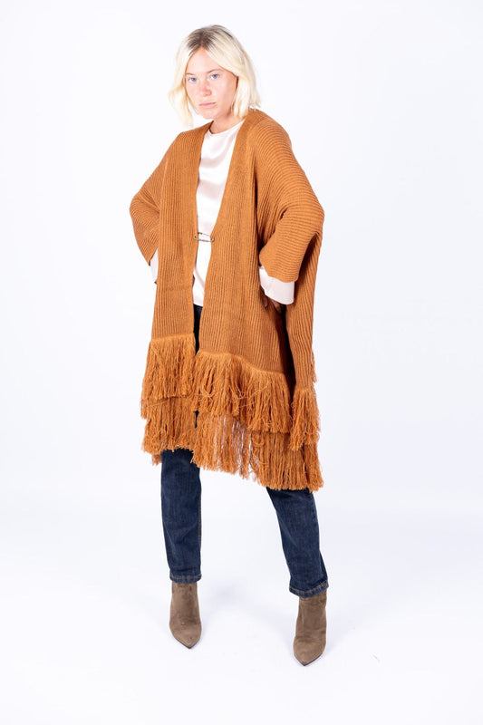 Surkana - Poncho con spilla e frange