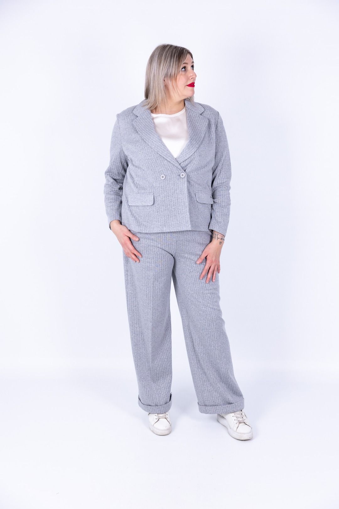 Ragno - Completo gessato curvy giacca e pantalone