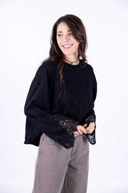 Tensione In - T-Shirt manica lunga polsino in pizzo