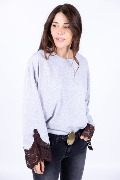 Tensione In - T-Shirt manica lunga polsino in pizzo