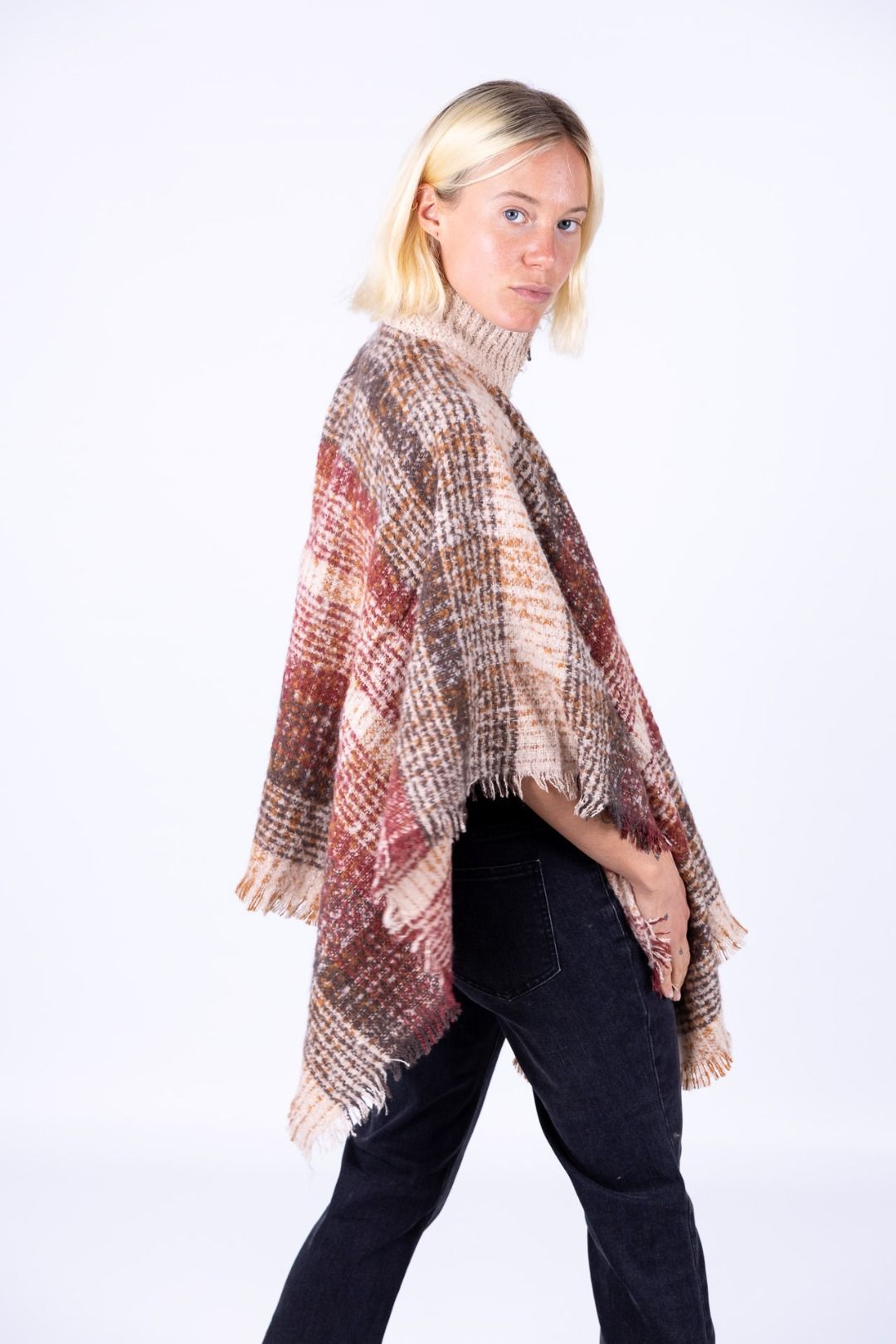 Surkana - Poncho a quadri con zip
