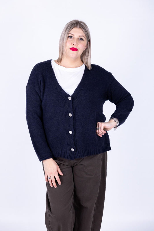 Susy Star - Cardigan con bottone gioiello
