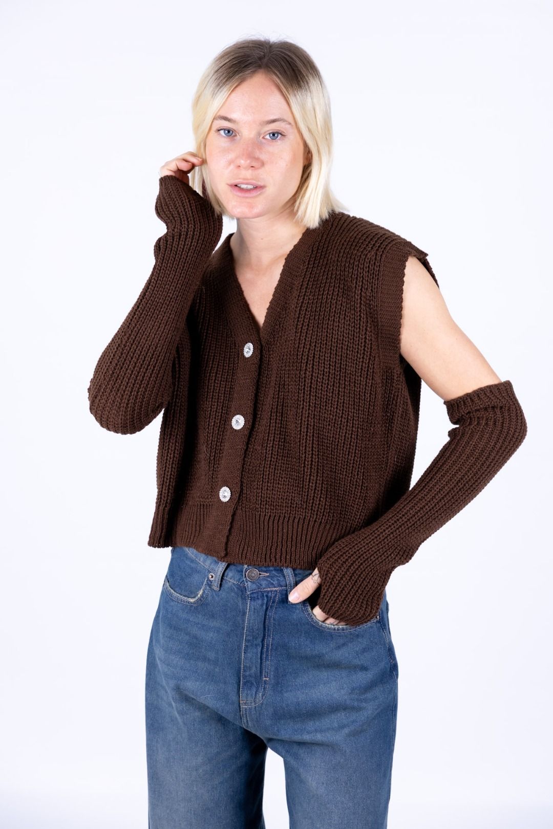 Susy Mix - Gilet c/bottone gioiello e manicotti