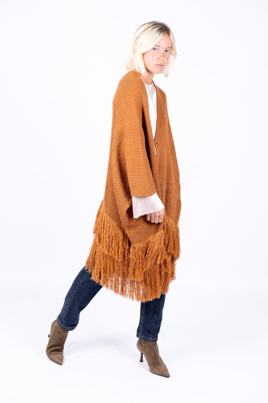 Surkana - Poncho con spilla e frange