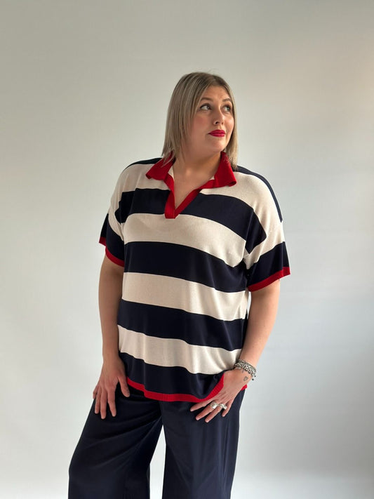 Susy Star - Maglia righe polo blu