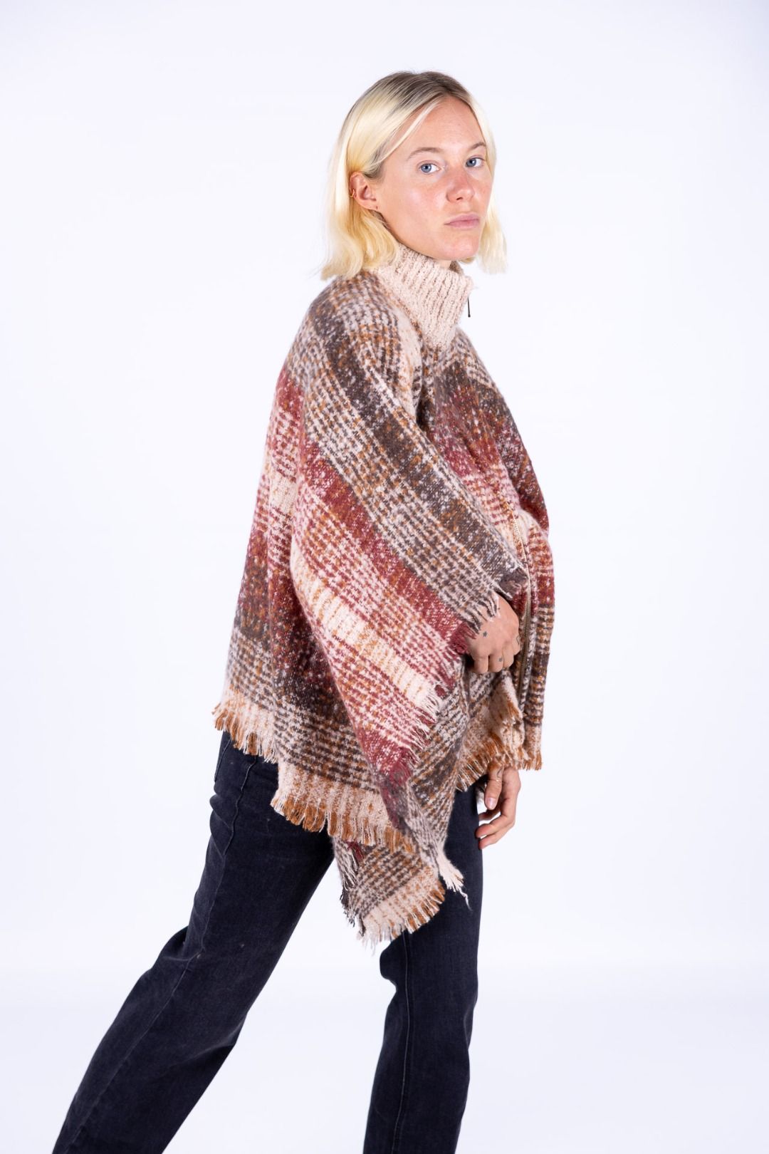Surkana - Poncho a quadri con zip