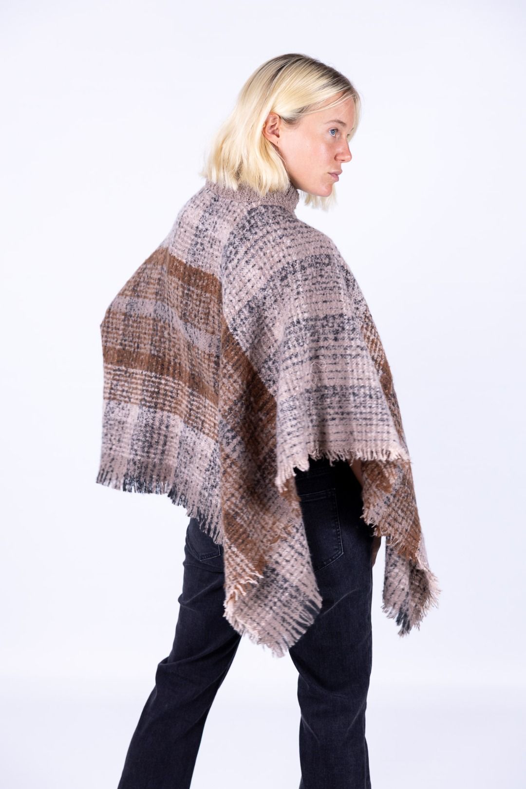 Surkana - Poncho a quadri con zip