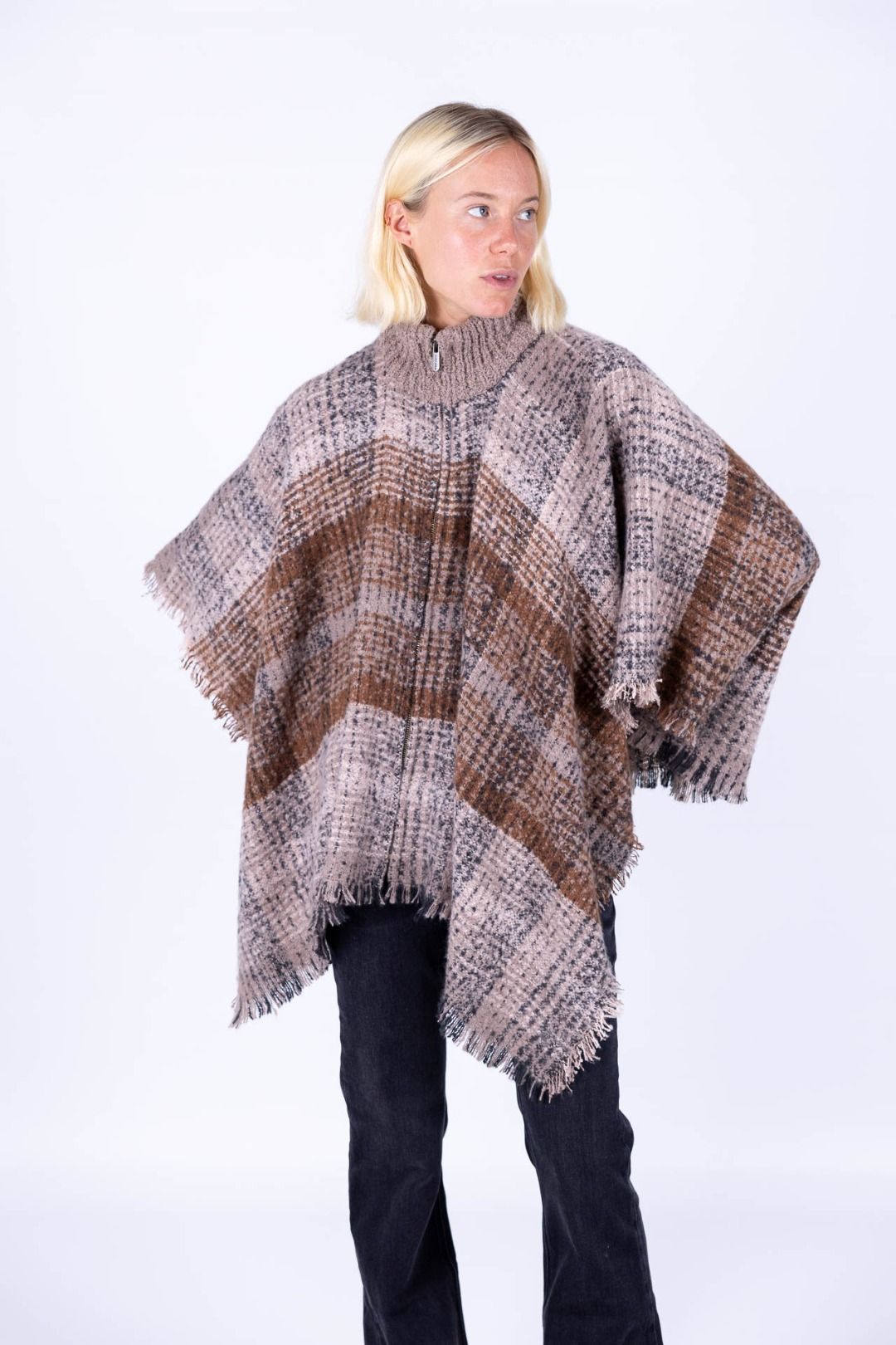 Surkana - Poncho a quadri con zip